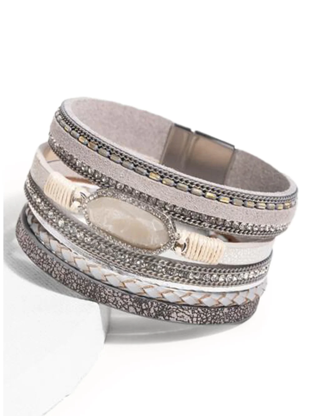 Stone Multi Layer Faux Leather Bracelet